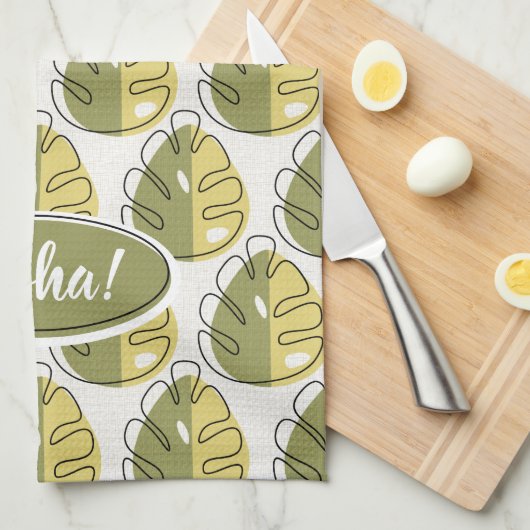 Monstera Leaves - Green Theedoek (Quarter Fold)