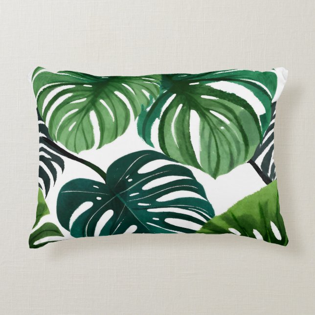 Monstera Leaves Modern Watercolor Botanical Accent Kussen (Voorkant)