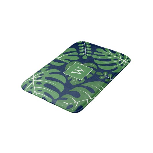 Monstera Leaves Monogrammed Badmat (Gekanteld)