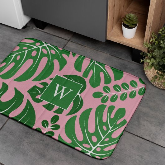 Monstera Leaves Monogrammed Badmat