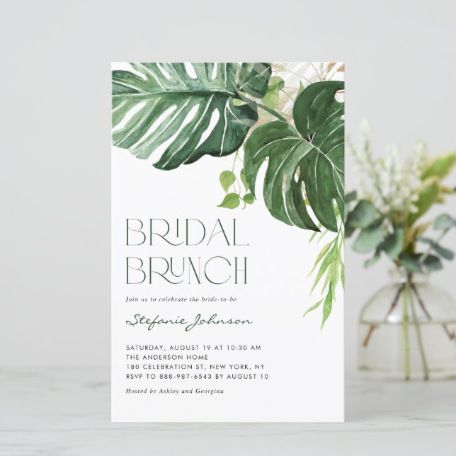 Monstera Leaves Summer Bridal Brunch Invitation (Staand voorkant)