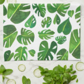 Monstera Leaves tropical planten green gouache Theedoek (Gevouwen)
