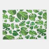 Monstera Leaves tropical planten green gouache Theedoek (Horizontaal)