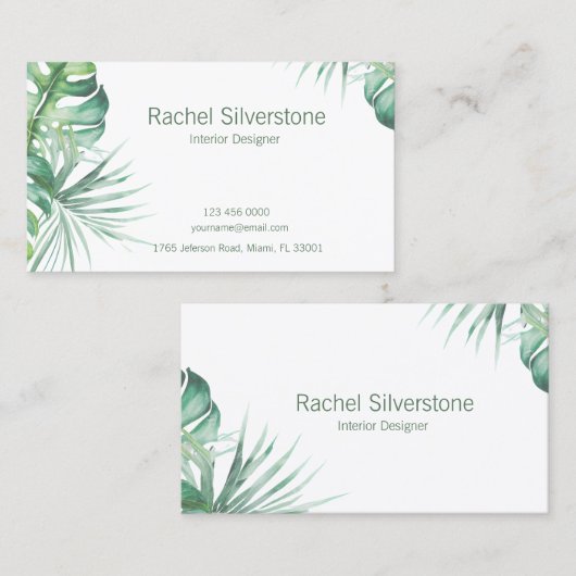 Monstera Leaves Tropical Return Address Visitekaartje (Voorkant / Achterkant)