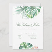 Monstera Leaves Tropical Wedding Invitation Kaart (Voorkant)