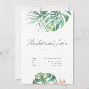 Monstera Leaves Tropical Wedding Invitation Kaart