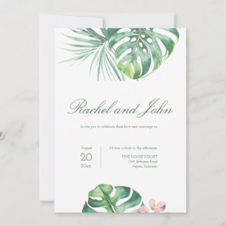 Monstera Leaves Tropical Wedding Invitation Kaart