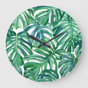 Monstera Leaves: Waterverf Oerwoud. Grote Klok