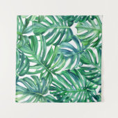 Monstera Leaves: Waterverf Oerwoud. Wandkleed (Voorkant (horizontaal))