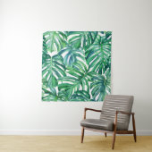 Monstera Leaves: Waterverf Oerwoud. Wandkleed (In situ)