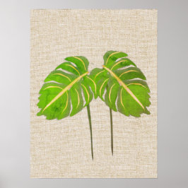 Monstera Leaves Waterverf op Linen Poster