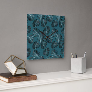 Monstera Leeuw Dierenprint Glam 1 Vierkante Klok