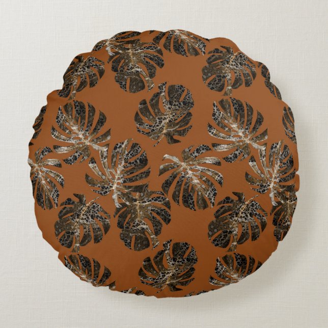 Monstera Leeuw Dierenprint Glam 3 Rond Kussen (Voorkant)