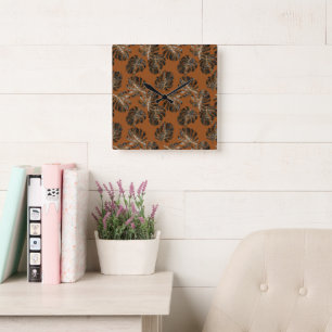 Monstera Leeuw Dierenprint Glam 3 Vierkante Klok