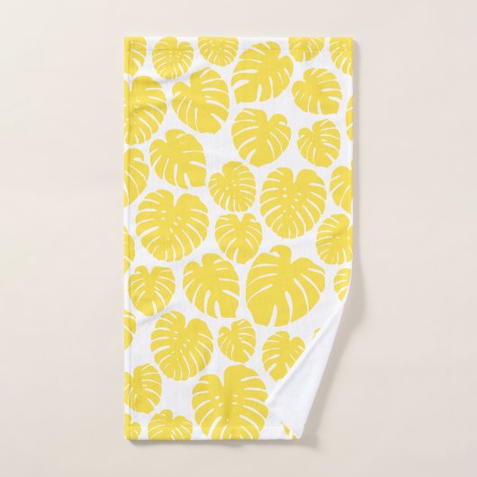 Monstera - Lemon Geel en Wit Bad Handdoek (Handdoek)