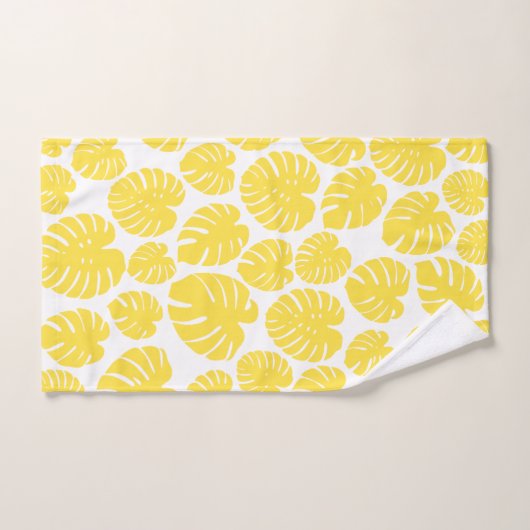 Monstera - Lemon Geel en Wit Bad Handdoek (Handdoek)
