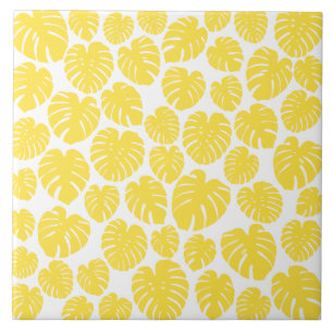 Monstera - Lemon Geel en Wit Tegeltje