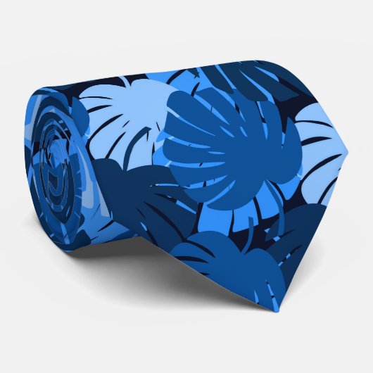 Monstera Midnight Blue Hawaii Tropical Stropdas (Opgerold)