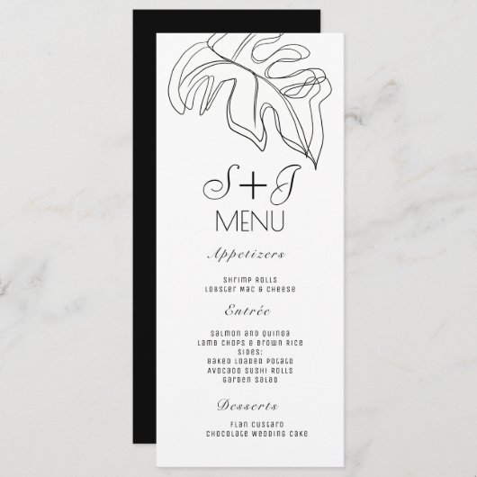 Monstera Minimaal dubbellijns wingstendemenu Feestdagenkaart (Voorkant / Achterkant)