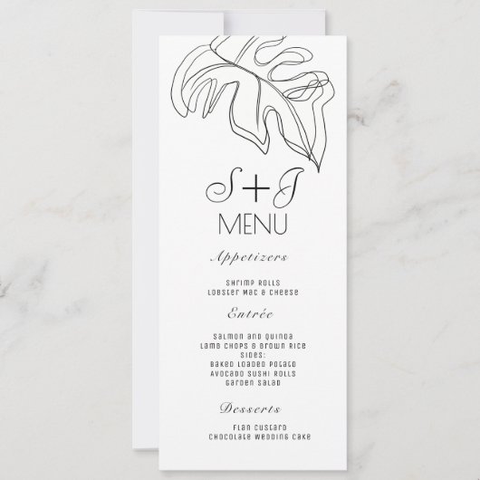 Monstera Minimaal dubbellijns wingstendemenu Feestdagenkaart (Voorkant)