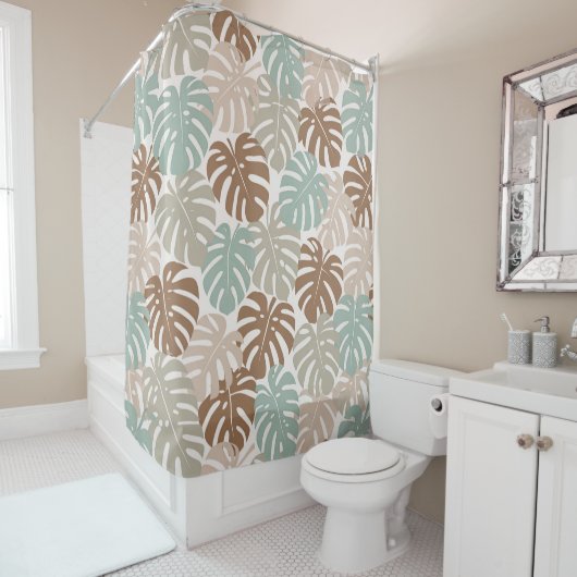 Monstera modern hawaii boho douchegordijn (In situ)