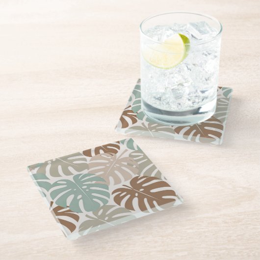 Monstera modern hawaii boho glazen onderzetter (Schuin)