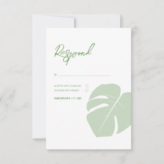 Monstera · Moderne Tropische bruiloft · Groen blad RSVP Kaartje (Voorkant)