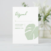 Monstera · Moderne Tropische bruiloft · Groen blad RSVP Kaartje (Staand voorkant)
