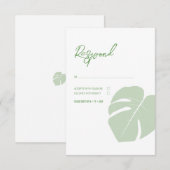 Monstera · Moderne Tropische bruiloft · Groen blad RSVP Kaartje (Voorkant / Achterkant)
