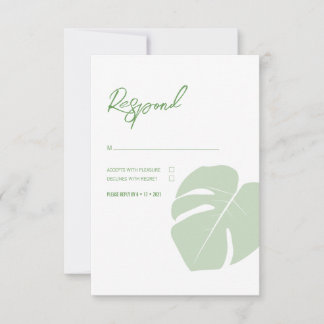 Monstera · Moderne Tropische bruiloft · Groen blad RSVP Kaartje