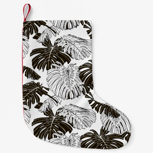 Monstera Monochroom: Zwart-wit naadloos. Kleine Kerstsok (Voorkant)
