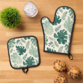 Monstera Mood – Tropisch blad Ovenwant & Pannenlap Set (Top down)