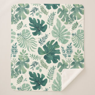 Monstera Mood – Tropisch blad Sherpa Deken