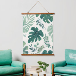 Monstera Mood – Tropische blad met hout beklede wa Hangend Wandkleed