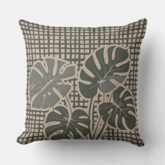 Monstera Moss Green Premium Throw Pillow Kussen (Voorkant)
