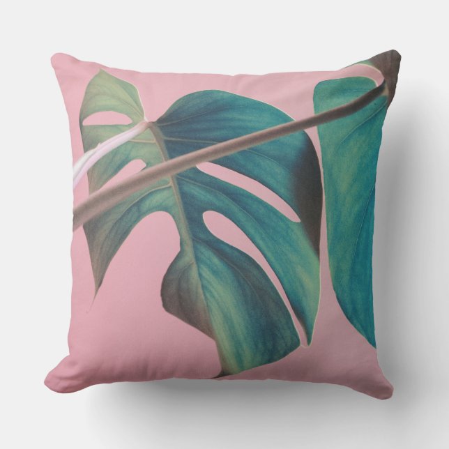 Monstera op Roze Kussen (Voorkant)