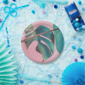 Monstera op Roze Papieren Bordje (Feest)