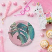 Monstera op Roze Papieren Bordje (Feest)