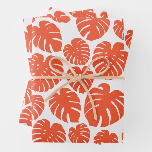 Monstera - Oranje en wit Inpakpapier Vel (In situ)