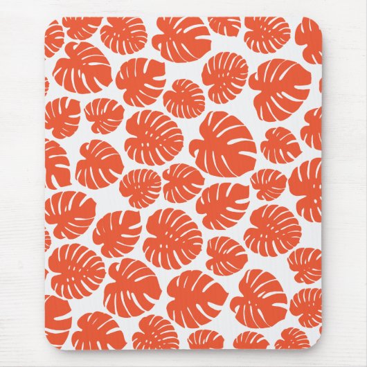 Monstera - Oranje en wit Muismat (Voorkant)