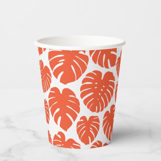 Monstera - Oranje en wit Papieren Bekers (Voorkant)