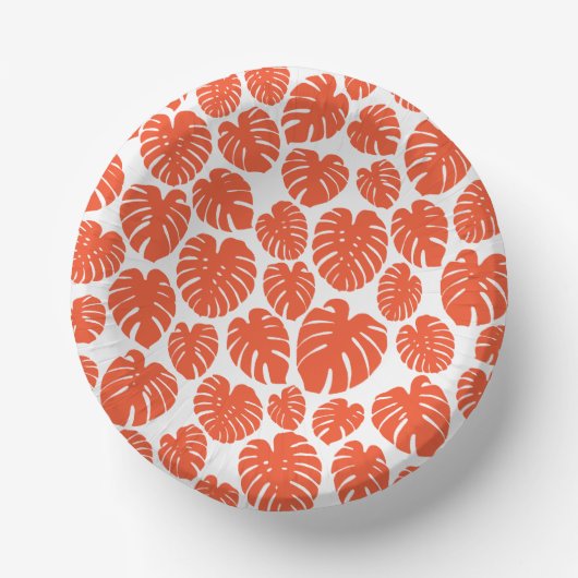 Monstera - Oranje en wit Papieren Kommen (Voorkant)