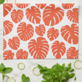Monstera - Oranje en wit Theedoek (Gevouwen)