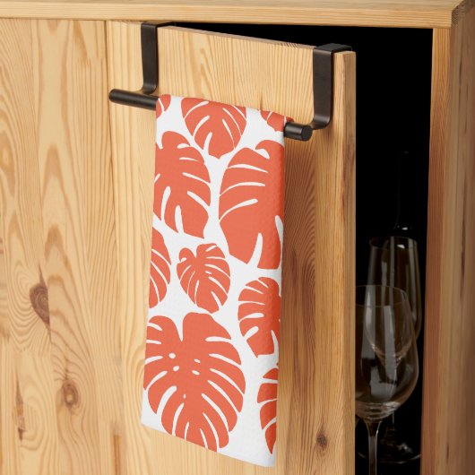 Monstera - Oranje en wit Theedoek (Derde Gevouwen)