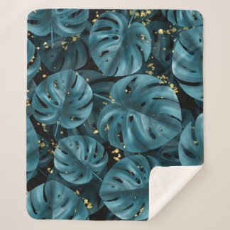 Monstera Palm, Golden Splash Naadloos. Sherpa Deken