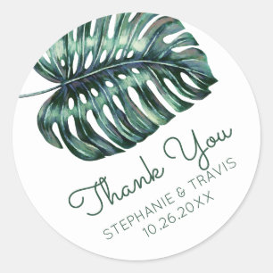 Monstera Palm Leaf Tropische bruiloft dank u Ronde Sticker