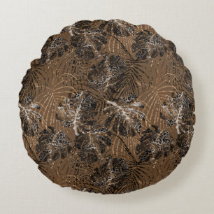Monstera Palm Leeuw Dierenprint Glam 1 Rond Kussen