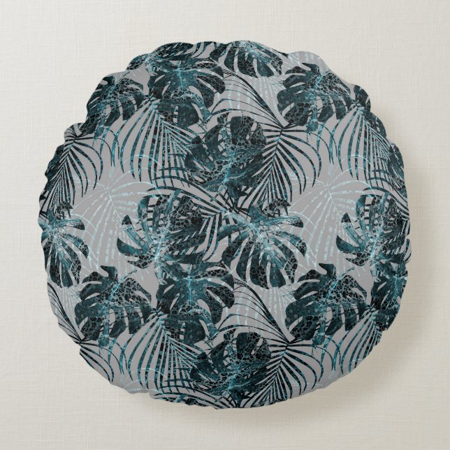 Monstera Palm Leeuw Dierenprint Glam 2 Rond Kussen (Voorkant)