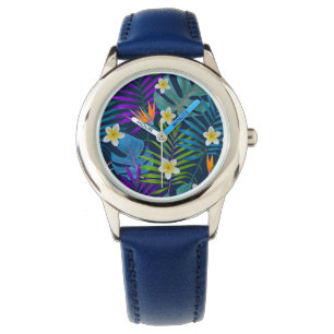 Monstera Palm Trees Plumeria Birds of Paradise Horloge