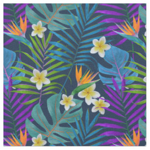 Monstera Palm Trees Plumeria Birds of Paradise  Stof